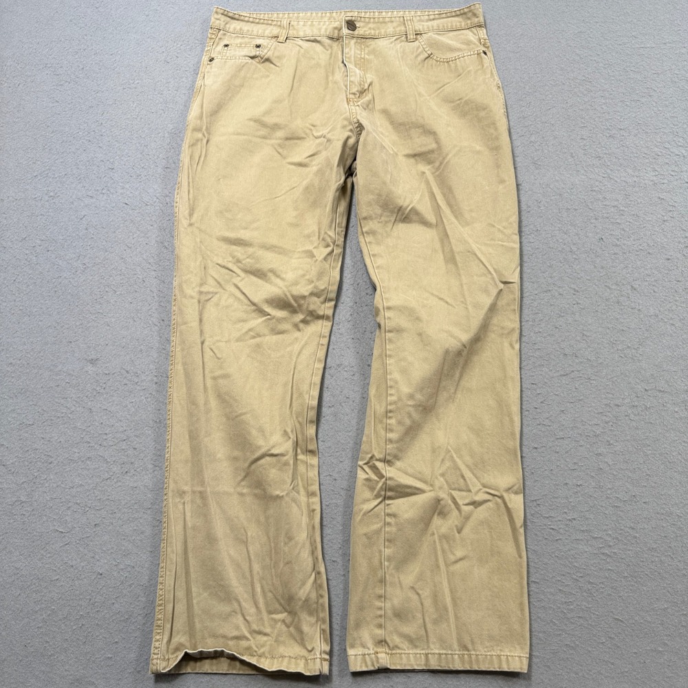 Y2K Chino Pants Men's 36 Beige Straight Leg Flat Front Cotton Twill Trousers
